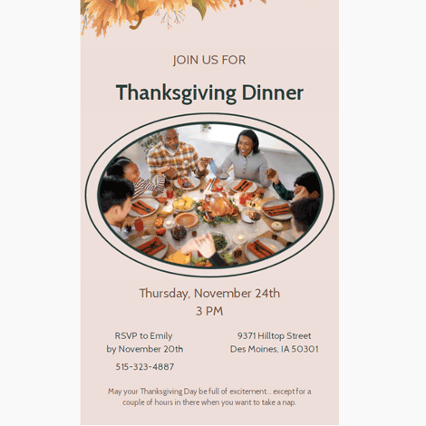 Thanksgiving Dinner Family Photo Invite